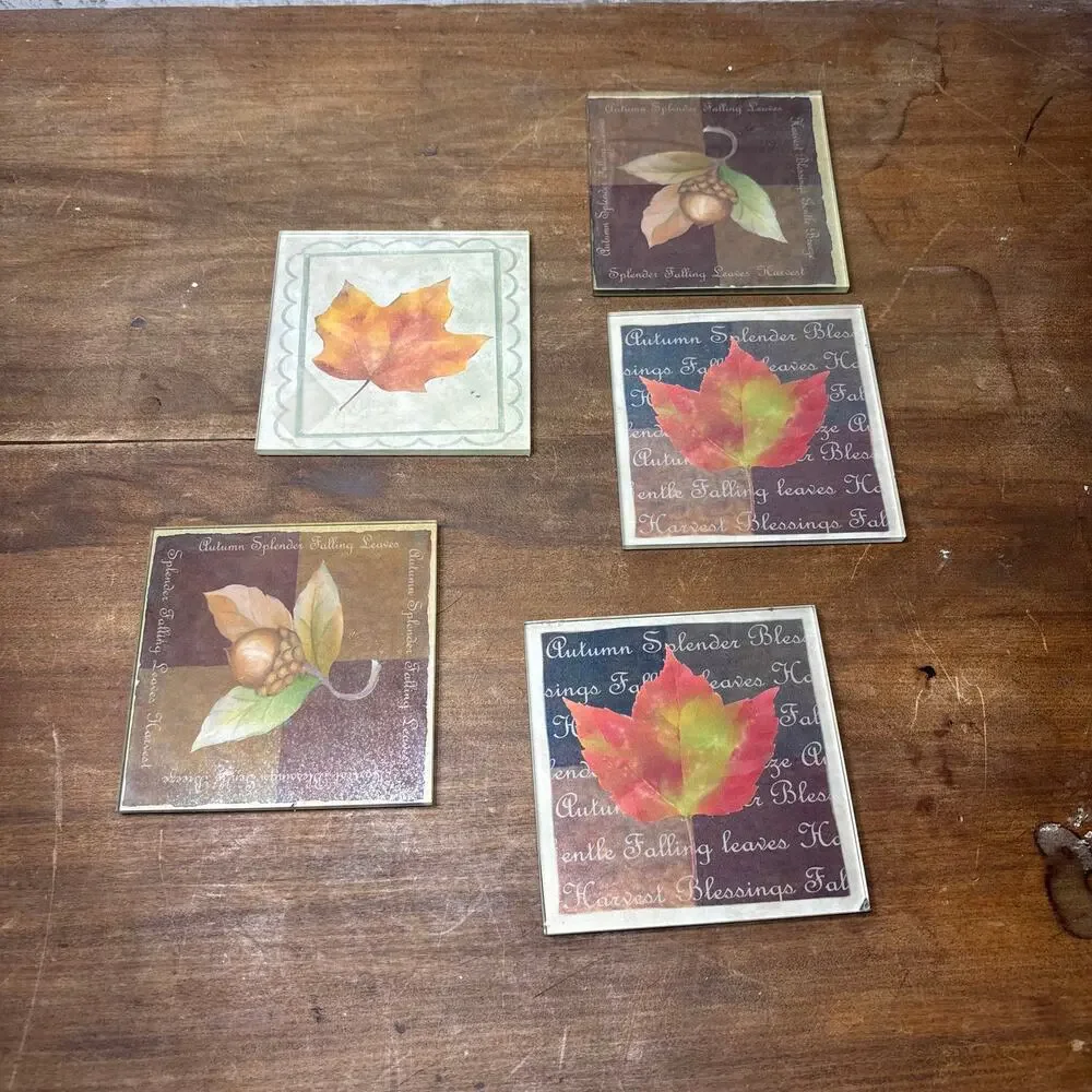 Glass Autumn Leaf Coasters Set of 5